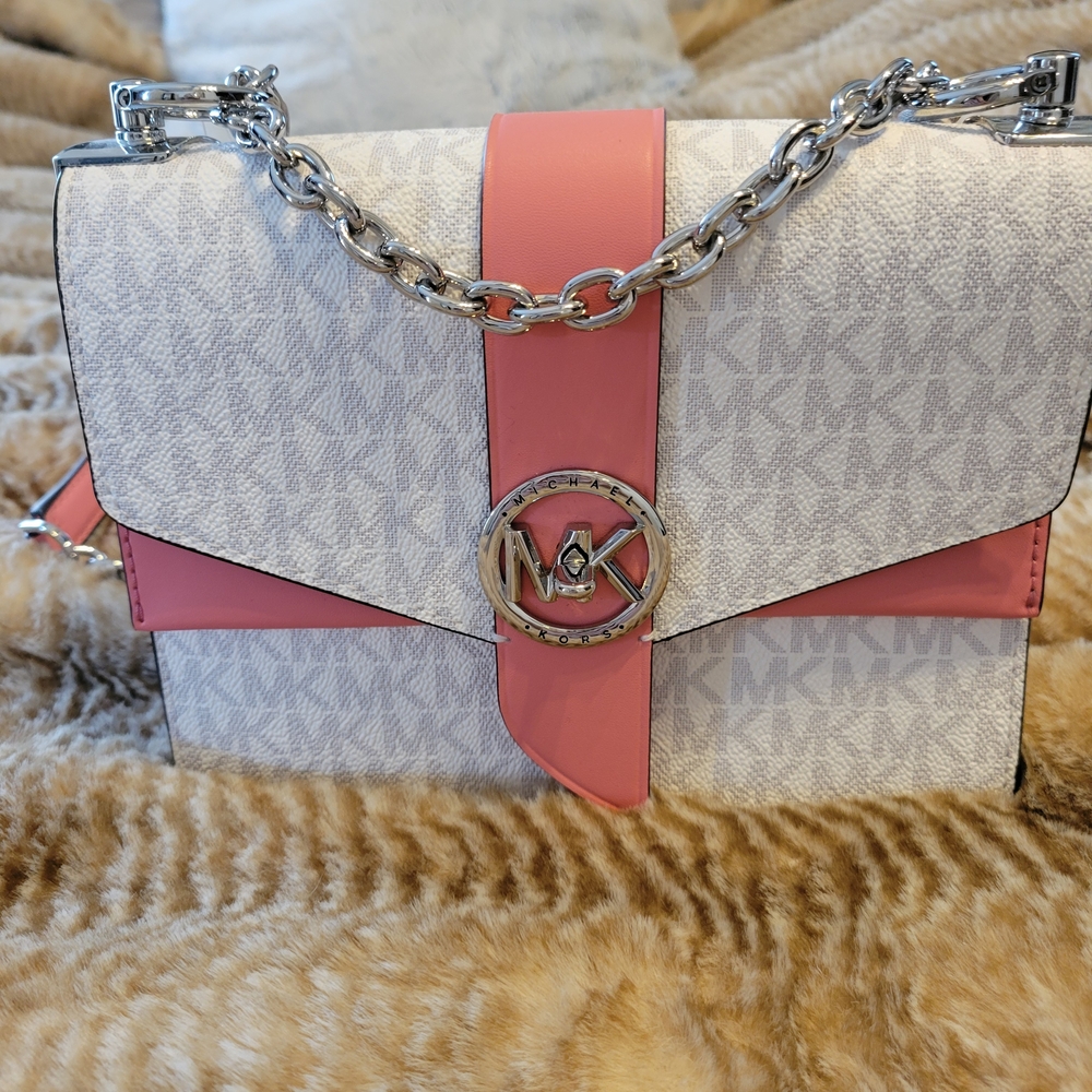 Michael Kors Pink and White Crossbody Bag